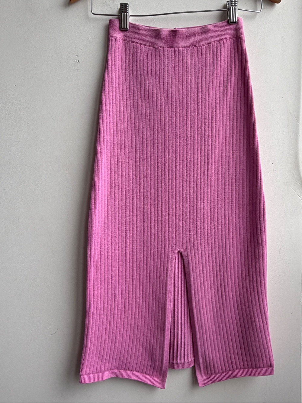 Free People Pink Ribbed Midi Pencil Skirt with Front Slit XS